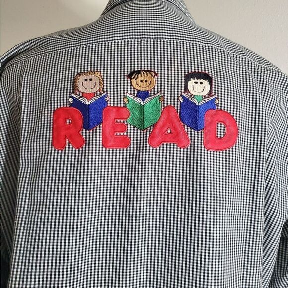 Las Olas VTG "Read" Checkered Shirt Size Large - Picture 10 of 12